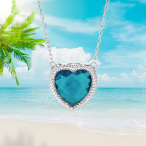 Open Heart Pendant Blue Topaz