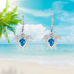 Sea Turtle Earrings Blue Topaz